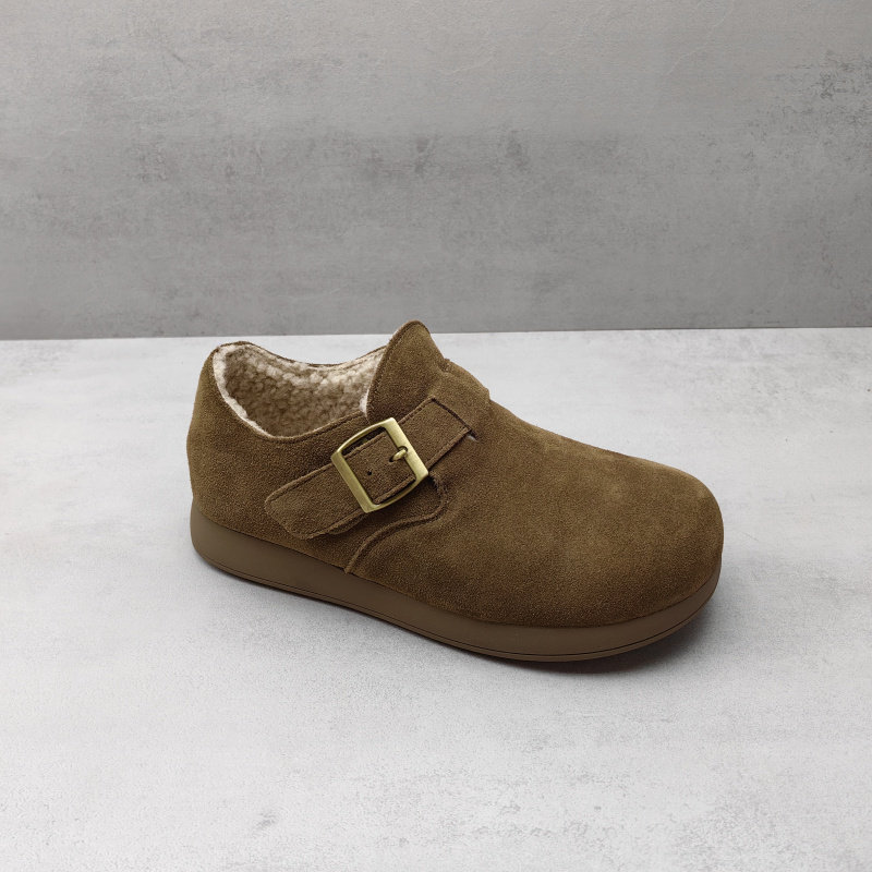 2025秋冬新款真皮森系圆头平底懒人加绒保暖百搭包头休闲勃肯女鞋,淘宝优惠券,粉丝福利购,淘宝优惠卷