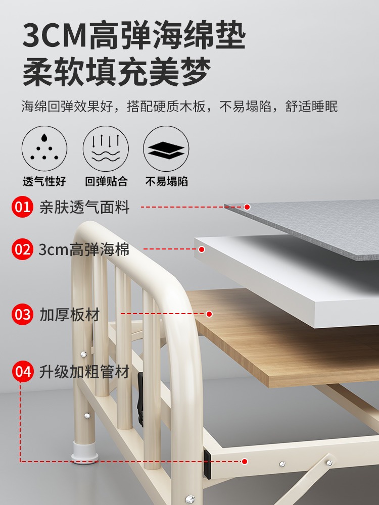 小午休1.2米成人硬板家用便携办公室铁床折叠床单人床简易床加固-图2