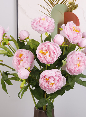 3头芙蓉牡丹花仿真花摆件