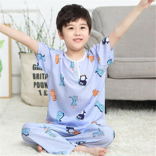 Summer cotton silk children's pajamas for girls and babies