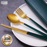 Портативные палочки для еды, ложка, комплект для школьников, посуда из нержавеющей стали, вилка, коробка для хранения, 3 предмета