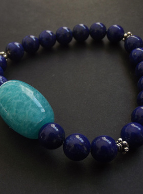 阿富汗天然原色正品青金石手链 银饰 巴西天河石 路路通 水晶