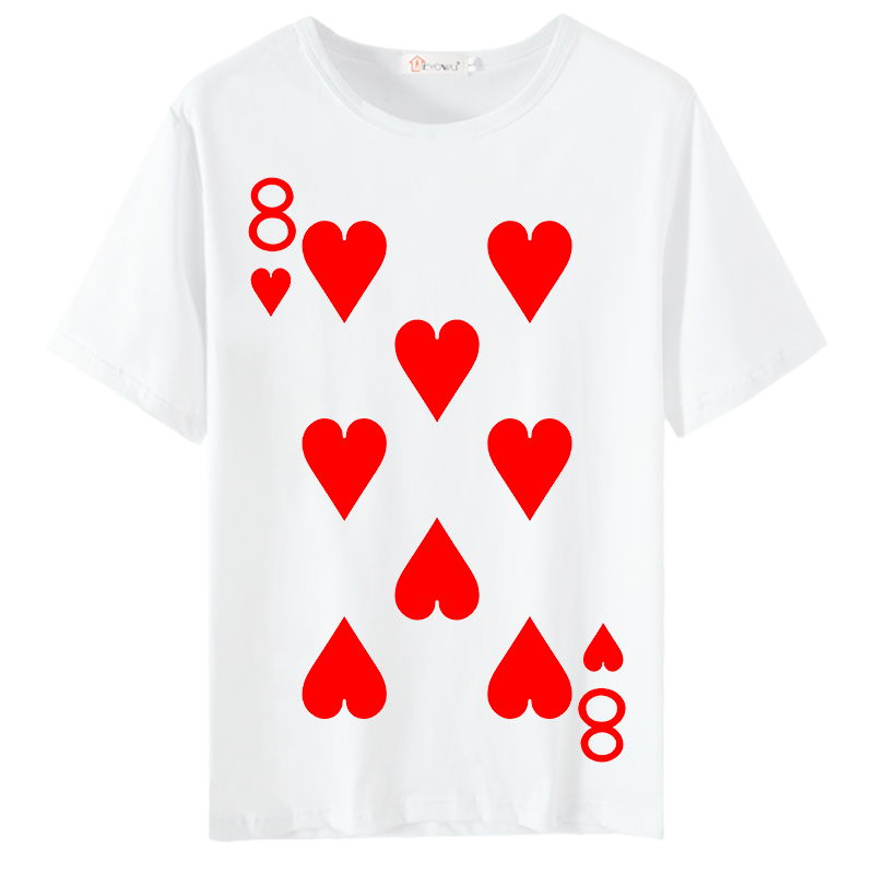 扑克牌印花情侣装短袖t恤男女半袖学生方块梅花大小王黑红桃衣服