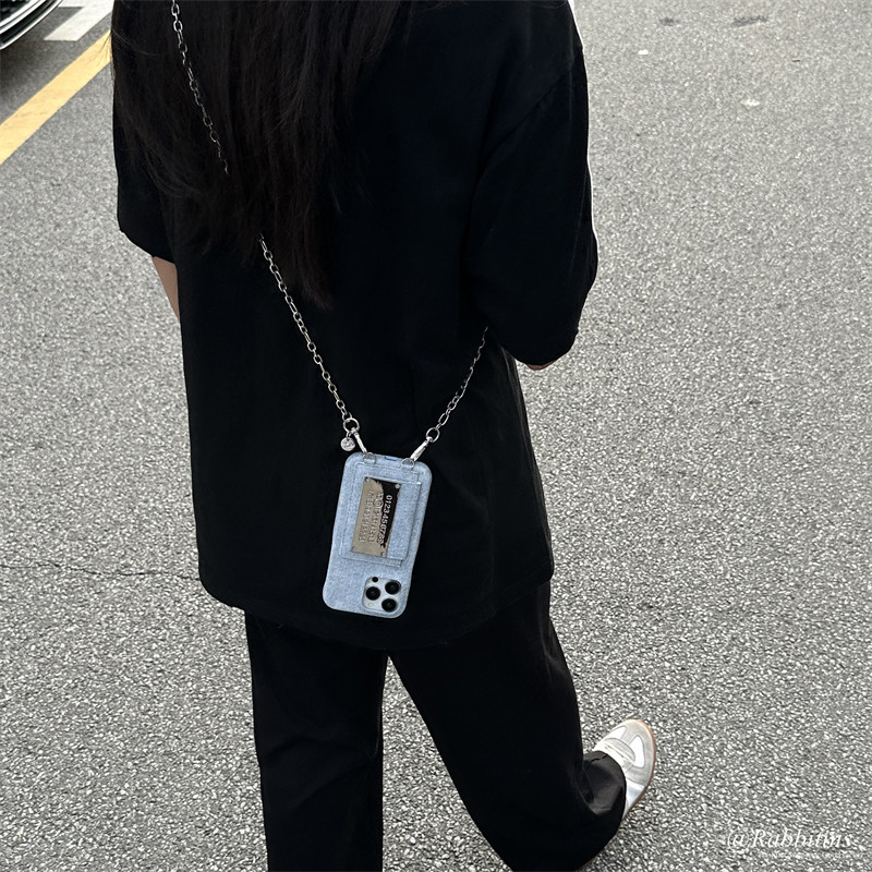 小众潮牌牛仔复古风斜挎式卡包皮质17适用16promax苹果iphone15手机壳链条13pro斜背带防摔个性14保护套13,淘宝优惠券,粉丝福利购,淘宝优惠卷