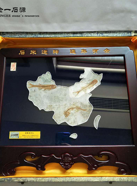 辽西狼鳍鱼化石群鱼地图化石标本乔迁送礼仿古风摆件收藏礼盒
