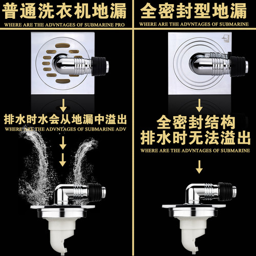 潜水艇洗衣机地漏防臭防溢水专用接头下水管排水管密封圈三通接头 - 图3
