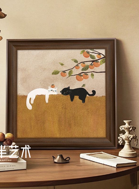 美拉德卡通猫咪餐厅背景墙装饰画中古风客厅桌面摆画卧室床头挂画