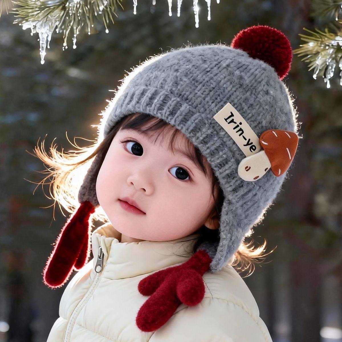 儿童帽子秋冬季保暖加厚针织护耳帽男孩女宝宝可爱防风百搭毛线帽,淘宝优惠券,粉丝福利购,淘宝优惠卷