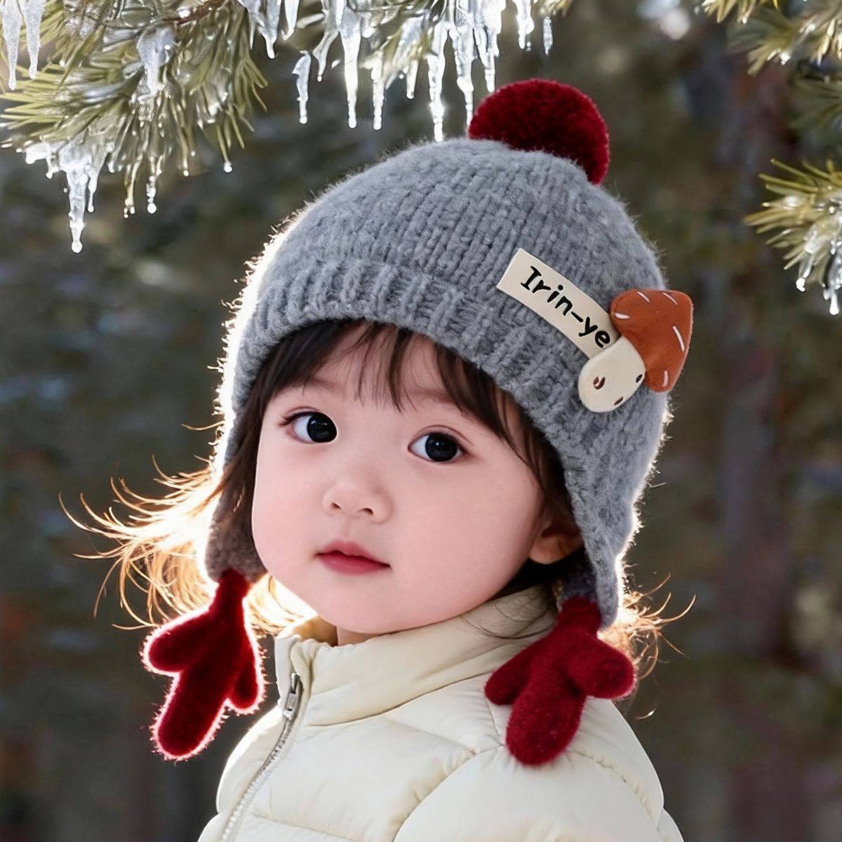 儿童帽子秋冬季保暖加厚针织护耳帽男孩女宝宝可爱防风百搭毛线帽,淘宝优惠券,粉丝福利购,淘宝优惠卷