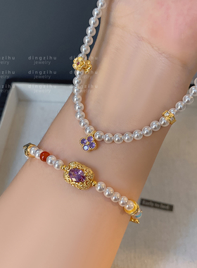 新中式珍珠手链女士多巴胺彩色串珠手串轻奢小众高级感手饰女新款