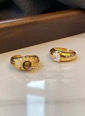 虎眼石金色复古戒指女小众设计轻奢高级感食指戒中古精致独特尾戒