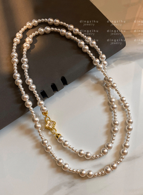 法式复古轻奢珍珠项链女双层叠戴锁骨链高级感百搭大气高档毛衣链