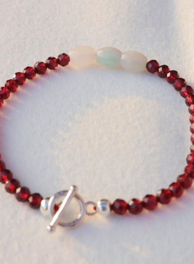 切面石榴石米珠翡翠S925银OT扣头