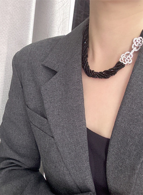 黑色项链气质锁骨链女高冷多层