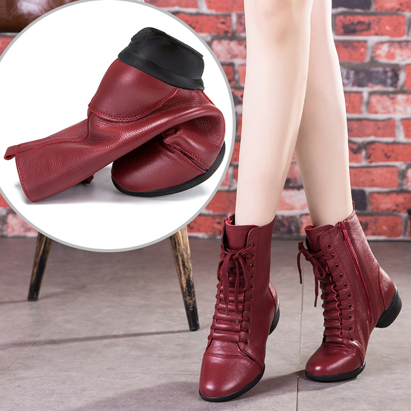 伊兹新冬季舞蹈鞋女新款真皮水兵舞靴子成人跳舞软底中跟广场舞鞋,淘宝优惠券,粉丝福利购,淘宝优惠卷