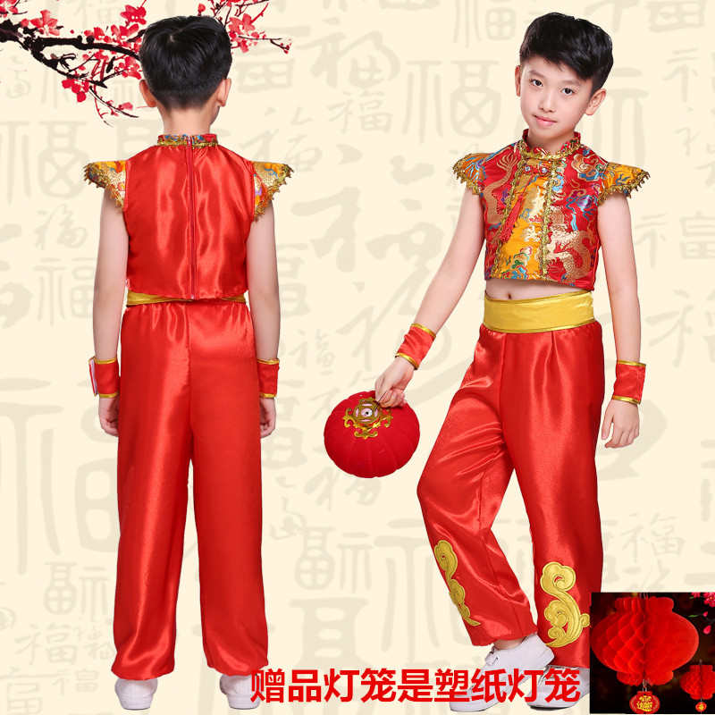 新款儿童喜庆秧歌服装中国风开门红表演服打鼓服武术秧歌服演出服