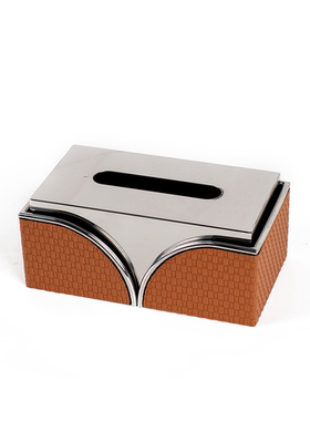 现代轻奢皮质金属长方形抽纸盒售楼处样板间办公室洽谈区桌面摆件