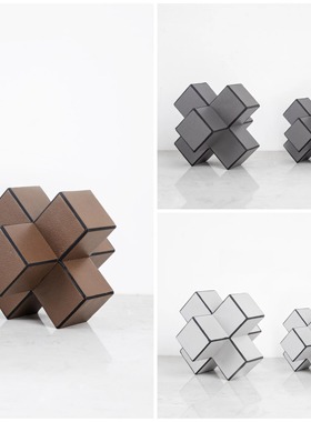 现代轻奢样板间马毛皮革杨桃摆件售楼处书房十字交叉镇纸软装饰品