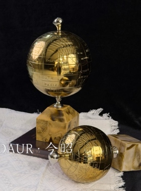 轻奢金属地球仪雕塑印度进口手工蚀刻英文书房别墅桌面陈设摆件