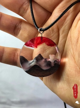 【桃夭手作】夜光--树脂与木项链原创手工可定制情侣礼物顺丰包邮