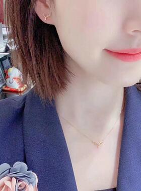 香港鹿角耳钉纯银镀18K金 项链女纯银耳环锁骨链一路一鹿有你耳骨