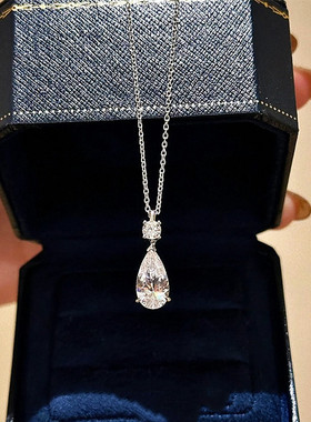 人鱼泪水滴项链 女纯银925白钻单钻仿真钻掉色锁骨链气质名媛高级