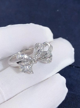 幻影单重奏蝴蝶结戒指女纯银白金色满钻开口指环轻奢高级感百搭潮
