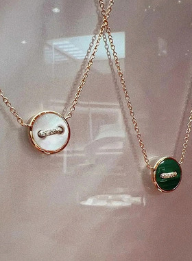 圆形纽扣项链女纯银镀玫瑰金白贝母绿松石袖扣锁骨链高级轻奢礼物