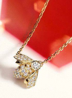 满钻小蜜蜂项链 女纯银镀18K金色几何蜂巢锁骨链轻奢小众高级礼物