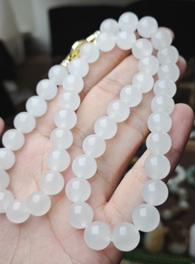 天然和田玉三圈高冰底羊脂白玉青海老坑料过眼过灯女款项链