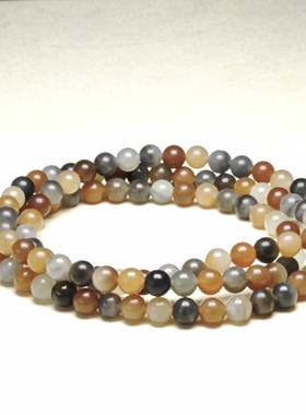 多宝项链天然玉石老料糖三彩柔光6mm圆珠玉珠链子和田玉楼兰三色