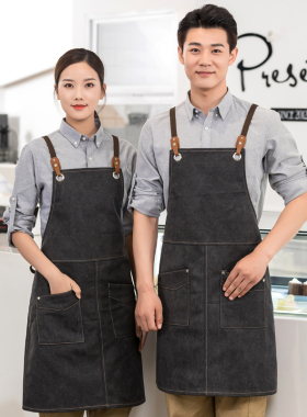高端围裙时尚简约奶茶店咖啡店花店餐饮工作围裙定制logo印字