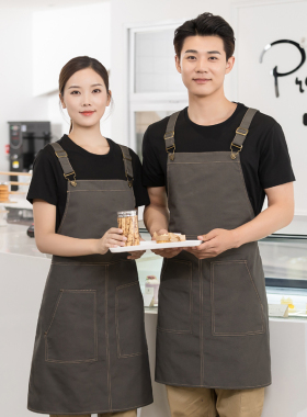 高端围裙时尚简约奶茶店咖啡店花店餐饮工作围裙定制logo印字