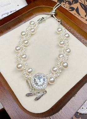 施家珍珠纯手工DIY羽毛手链