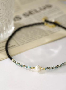 轻奢黑水晶珍珠项链女复古高级小众设计感简约百搭锁骨链吊坠