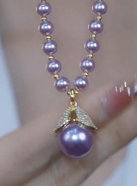 轻奢小众紫色珍珠项链女