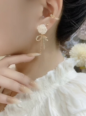 耳环铜合金法式山茶花女性