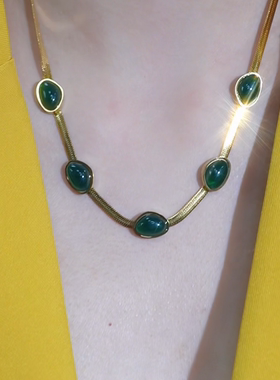 钛钢复古祖母绿刀片链项链女简约优雅高级感金色名嫒设计感锁骨链