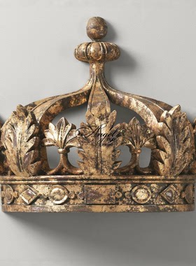 床幔架子法式复古做旧宫廷半圆实木床冠美式卧室床头装饰挂墙皇冠