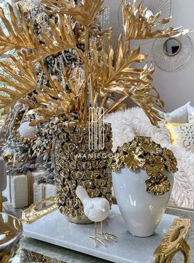轻奢高端金色陶瓷花瓶托盘家居客厅玄关蛋糕餐桌厅摆件装饰工艺品