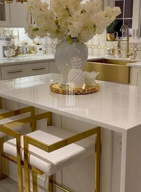 轻奢电镀大理石金色托盘烛台家居客厅蛋糕餐盘子摆件装饰品工艺品