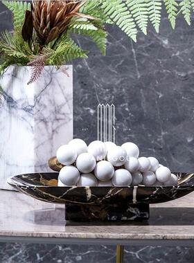 轻奢侘寂风天然大理石餐桌厅点心果盘茶几摆件装饰品收纳几何托盘