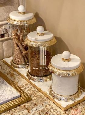 欧式轻奢天然大理石白金色花瓶器艺术家居餐桌厅摆件装饰品工艺品