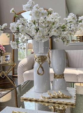 轻奢大理石家居餐桌厅花瓶插花摆件玄关创意艺术装饰品工艺品置物