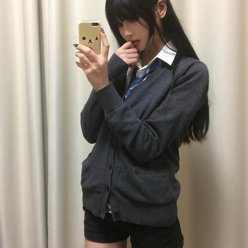 学院风原创JK制服老头衫毛衣外套女日系宽松长袖纯色针织秋冬开衫 - 图1