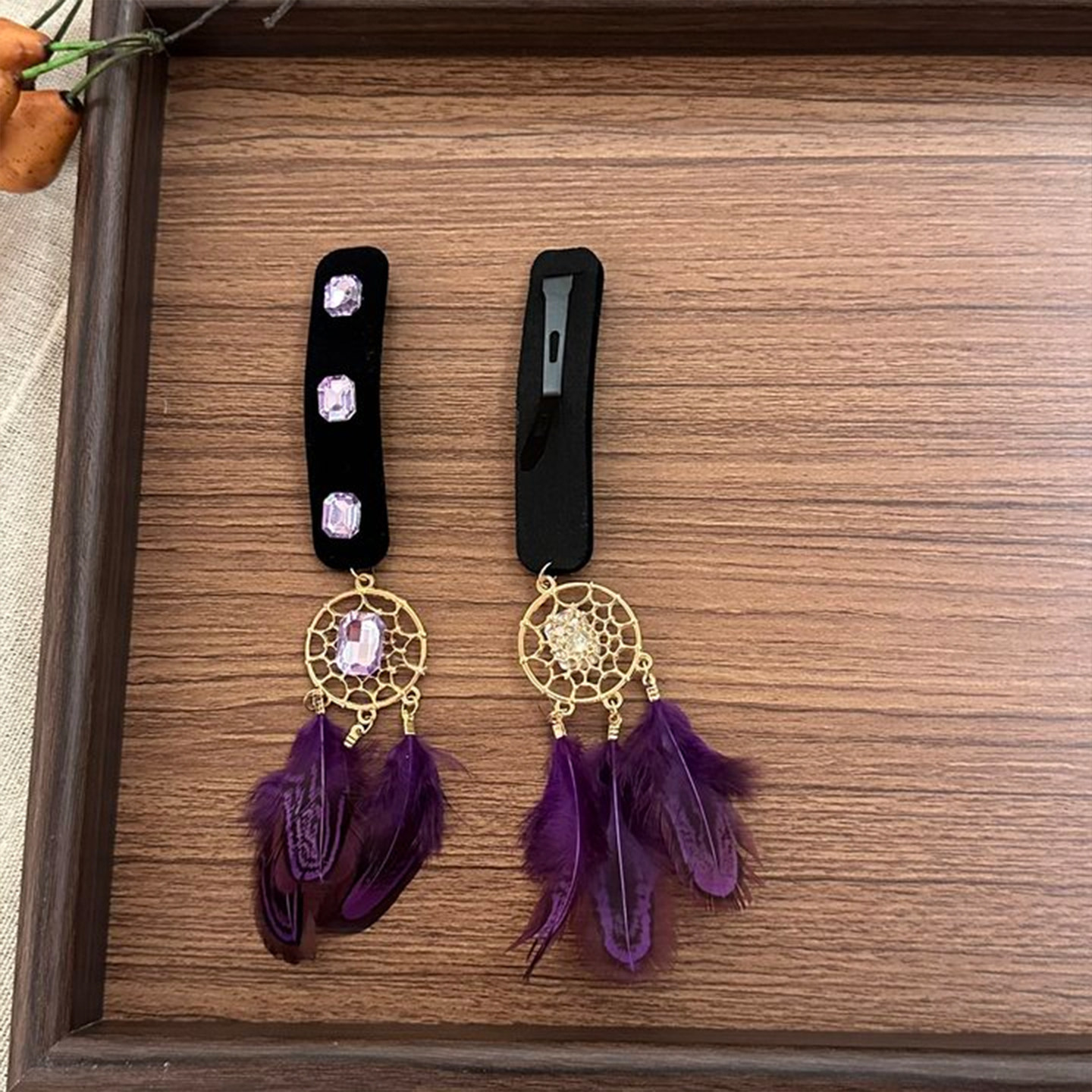 山沐手作「紫云之南」复古紫色羽毛流苏发夹女精致边夹民族风发饰,淘宝优惠券,粉丝福利购,淘宝优惠卷