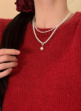 山沐手作「珠光映雅」新中式双层叠戴珍珠项链女款吊坠颈链毛衣链