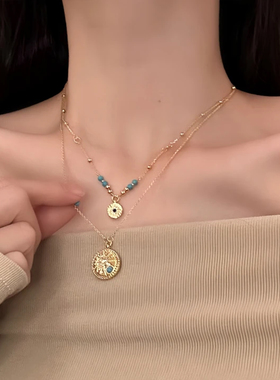 山沐手作「瓦圣岛屿」中古vintage双层叠戴项链女复古小众锁骨链