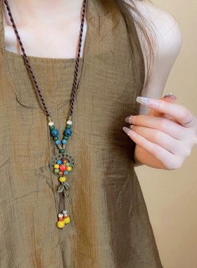 悦野云澜~新中式民族风陶瓷长款编织项链女波西米亚吊坠挂脖配饰