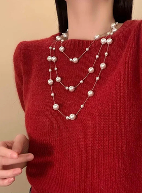 山沐手作「满天星」秋冬百搭叠戴珍珠项链女2025新款爆款长毛衣链